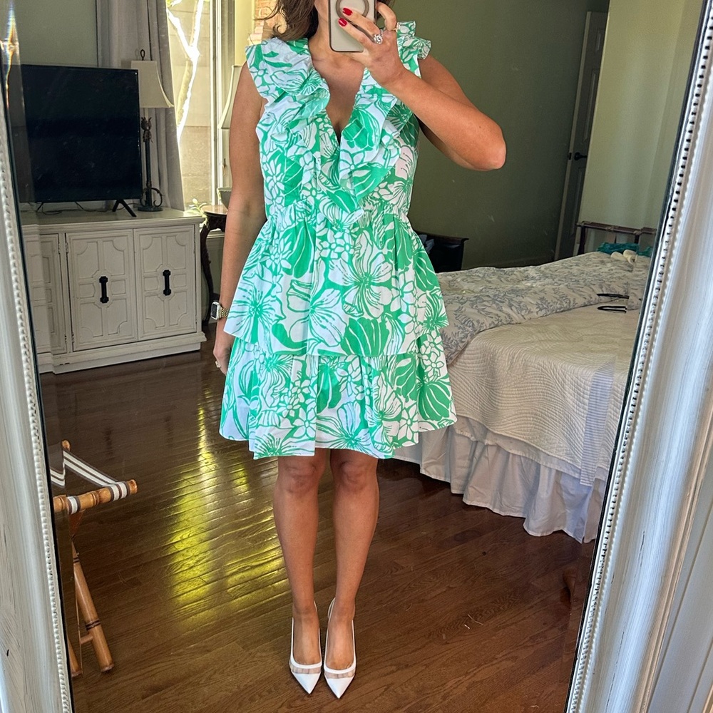 Lilly Pulitzer Vibrant Green and White Patterned Dress